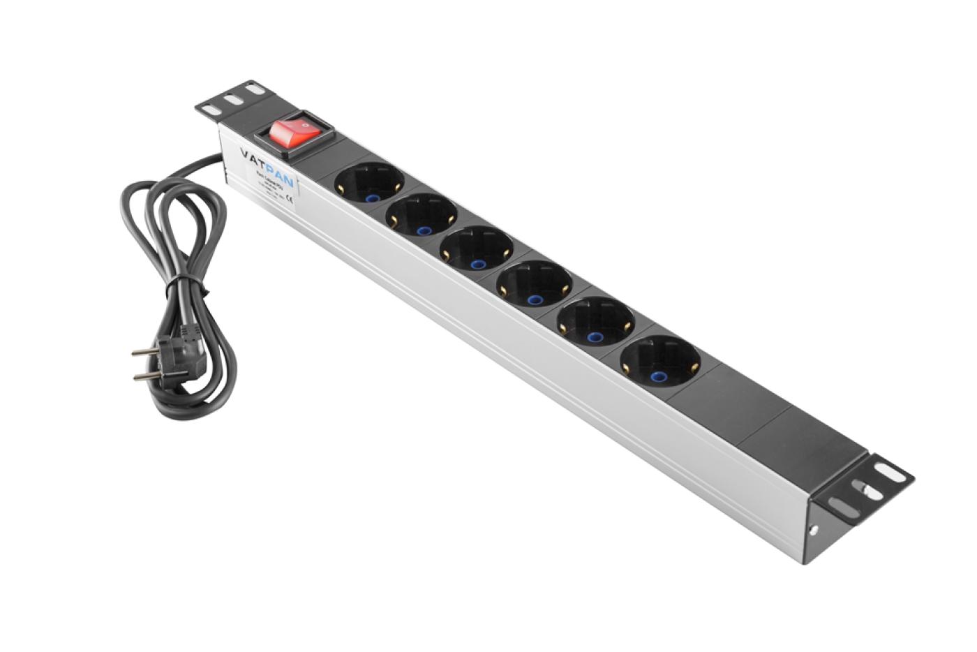 19" 6lı Alüminyum Grup Priz Anahtarlı — 1