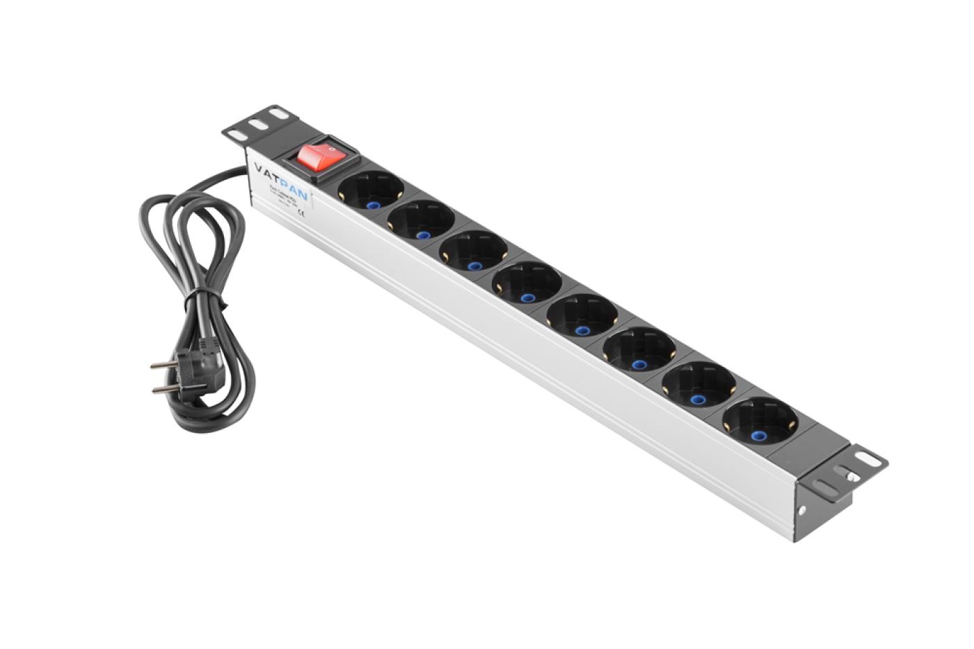 19" 8li Alüminyum Grup Priz Anahtarlı — 1