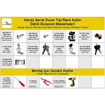 7U 19" 600mm Duvar Tipi Rack Kabinet Beyaz — 5