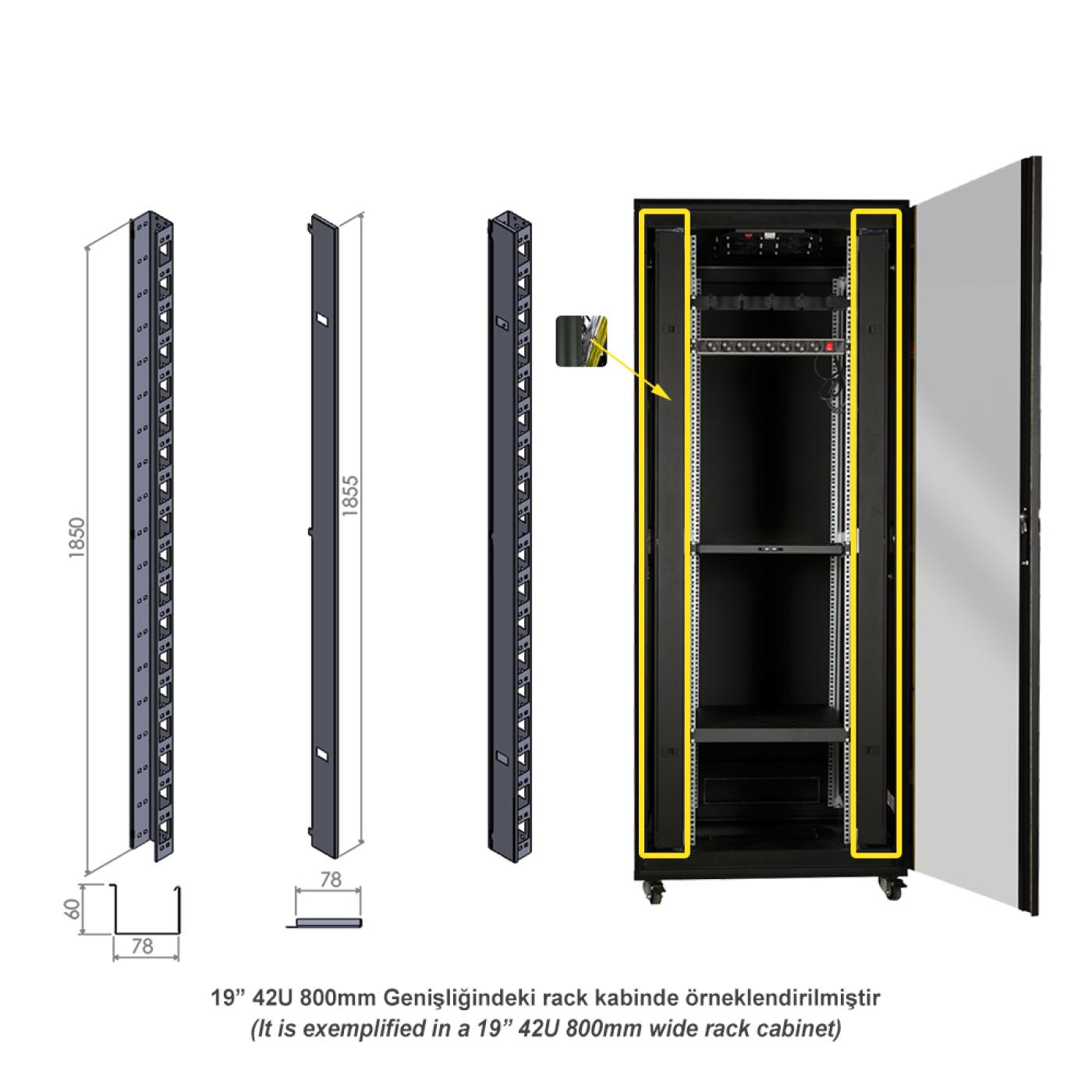 19" 34U Dikey Kablo Düzenleyici Metal Organizer — 7