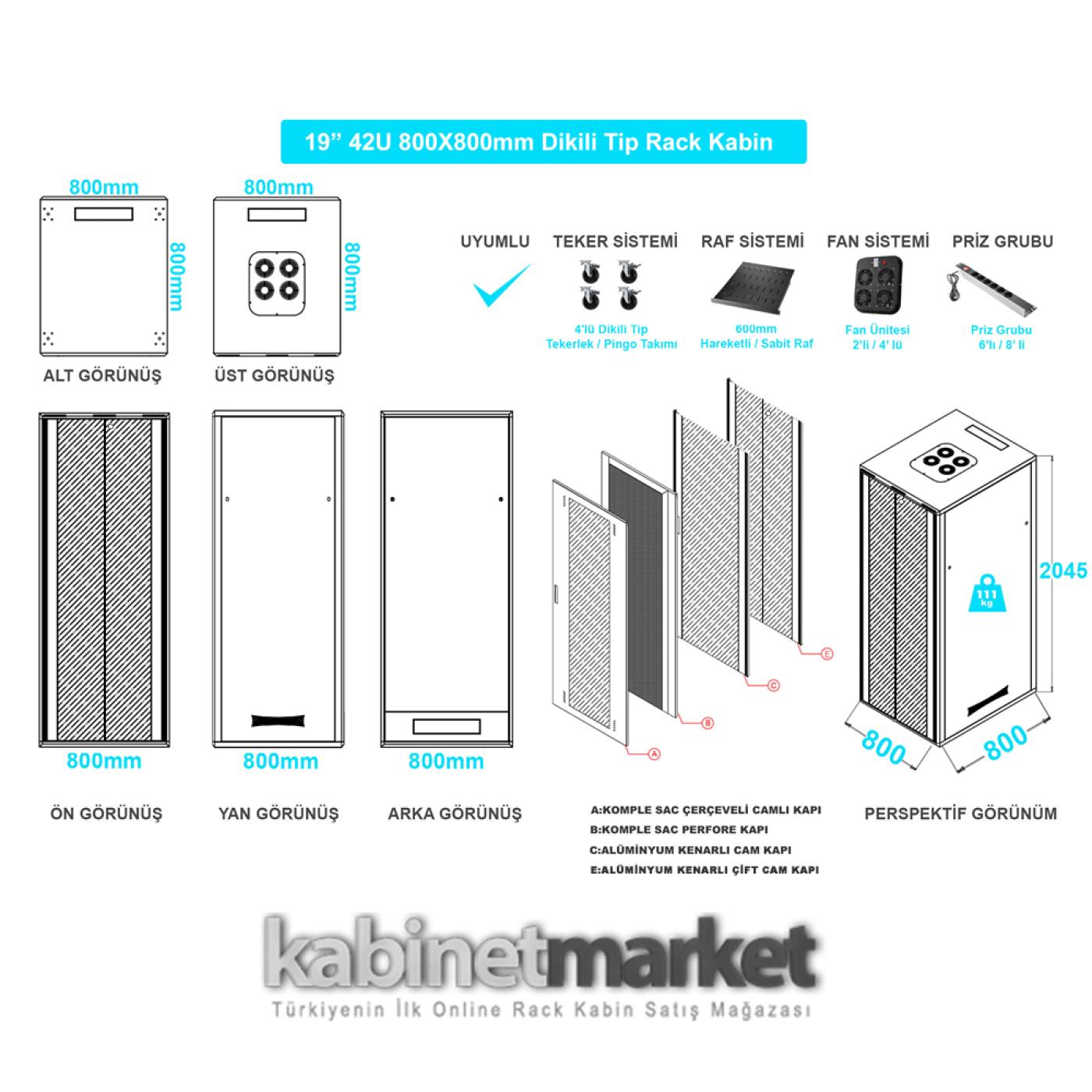 42U 19" 800x800mm Dikili Tip Rack Kabinet — 2