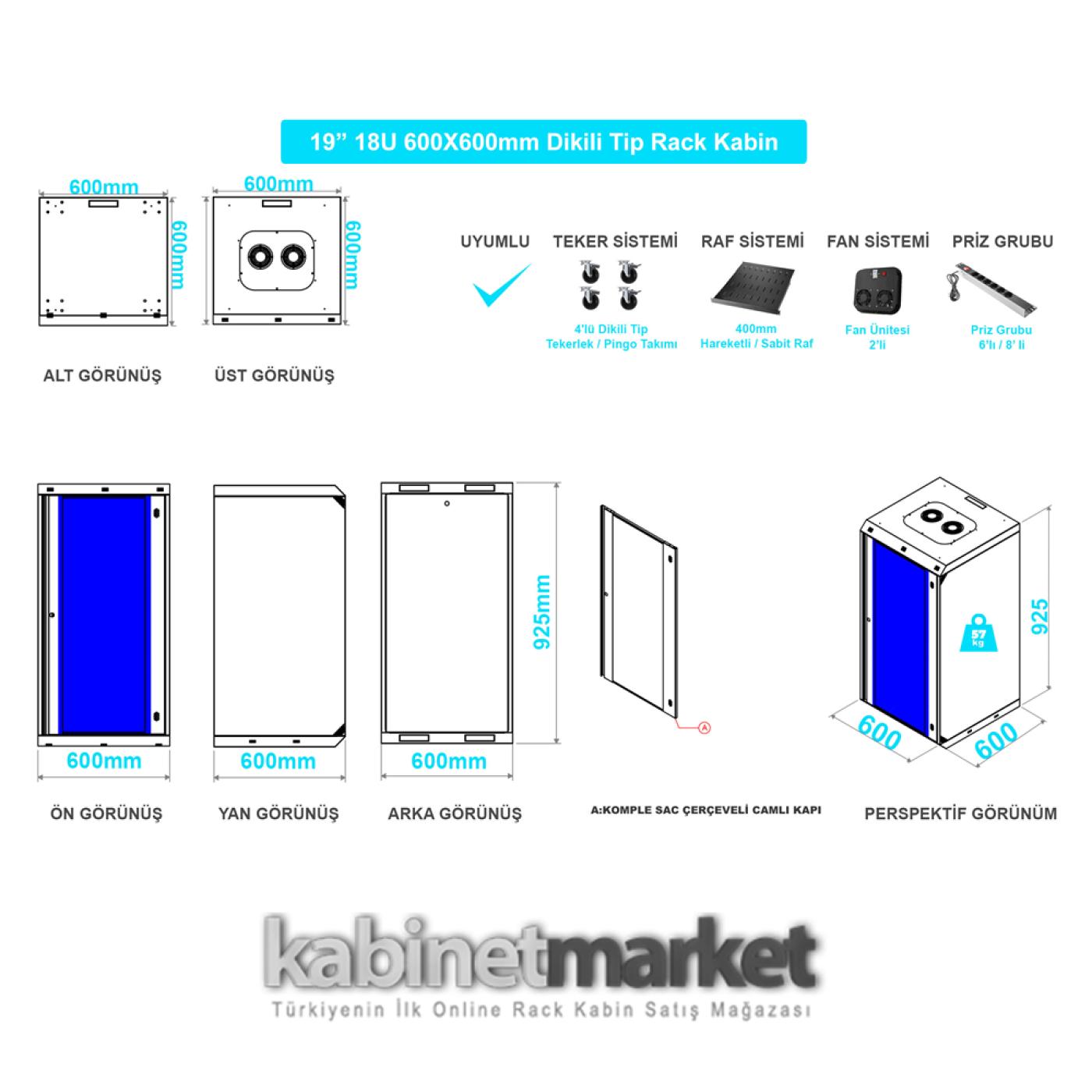 24U 19" 600x600 Dikili Tip Rack Kabinet — 8