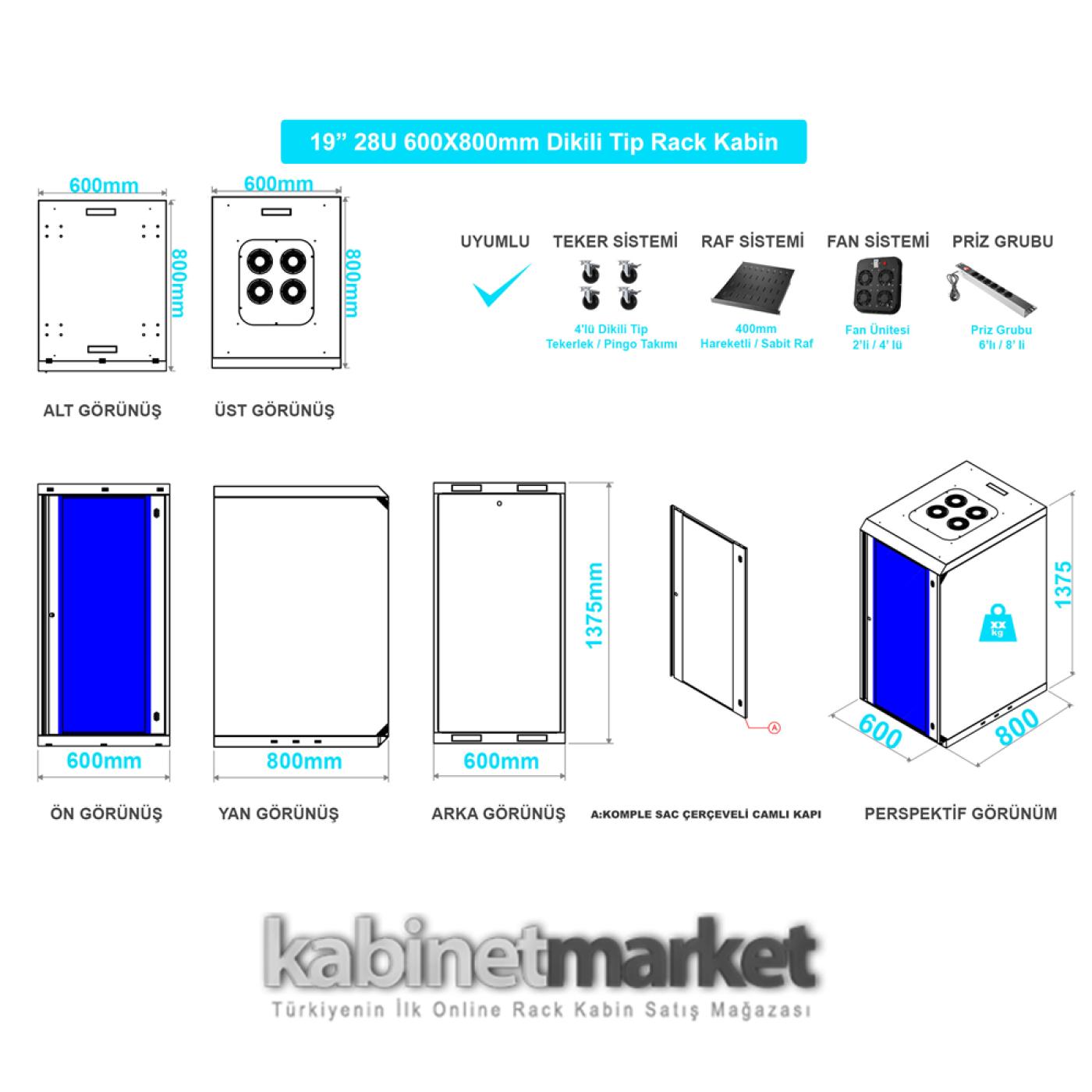 28U 19" 600x800 Dikili Tip Rack Kabinet — 8