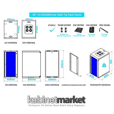 18U 19" 600x800 Dikili Tip Rack Kabinet — 7
