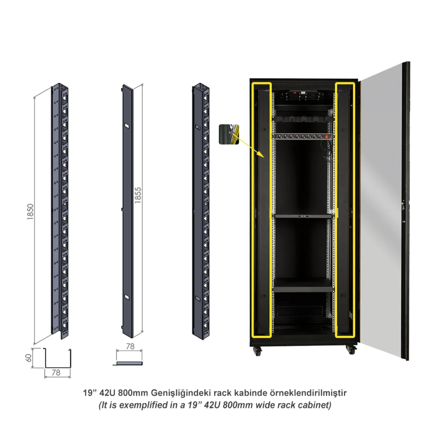 19" 12U Dikey Kablo Düzenleyici Metal Organizer — 6