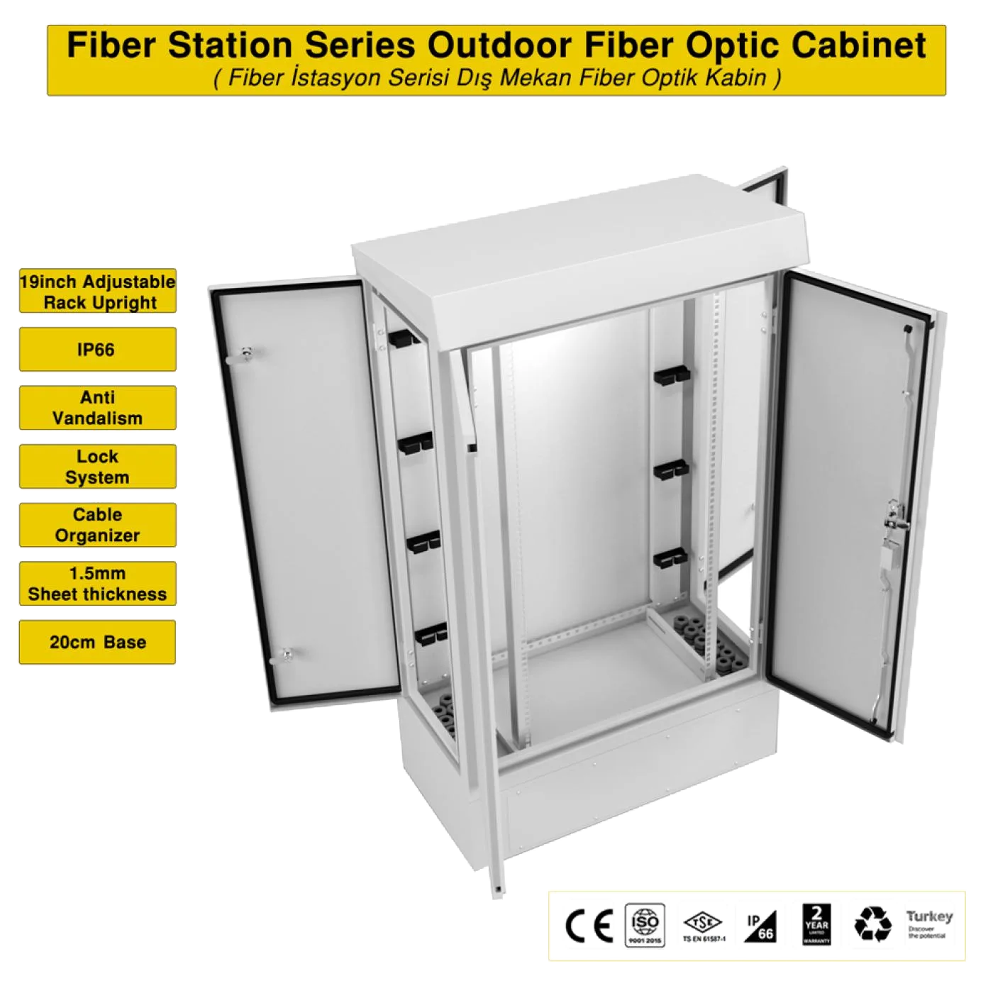 22U 19" 400mm Outdoor Fiber Optic Rack Kabinet — 6