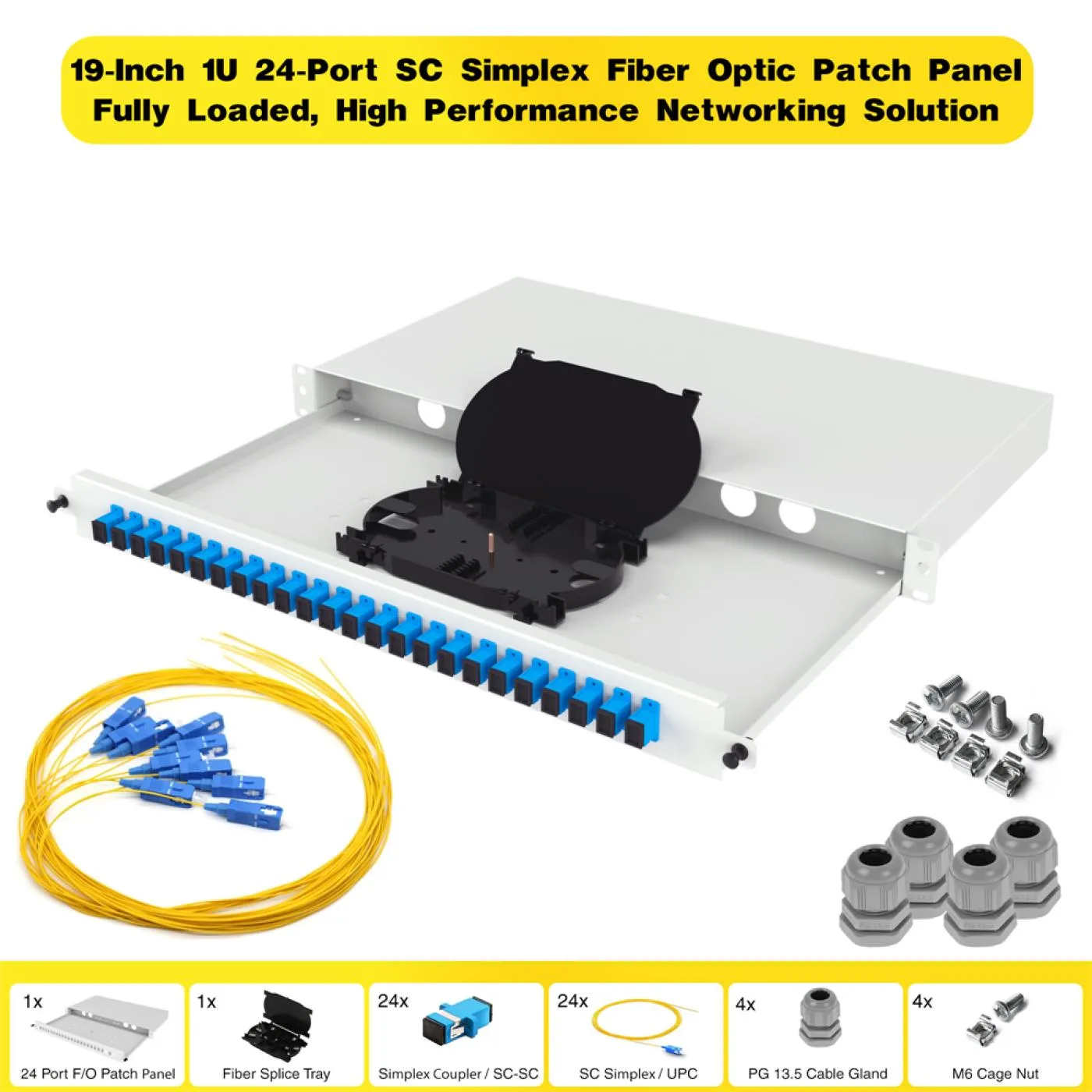 19" 1U 24 Port SC Simplex Fiber Optik Patch Panel Full(Dolu)