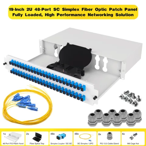19" 2U 48 Port SC Simplex Fiber Optik Patch Panel Full(Dolu)