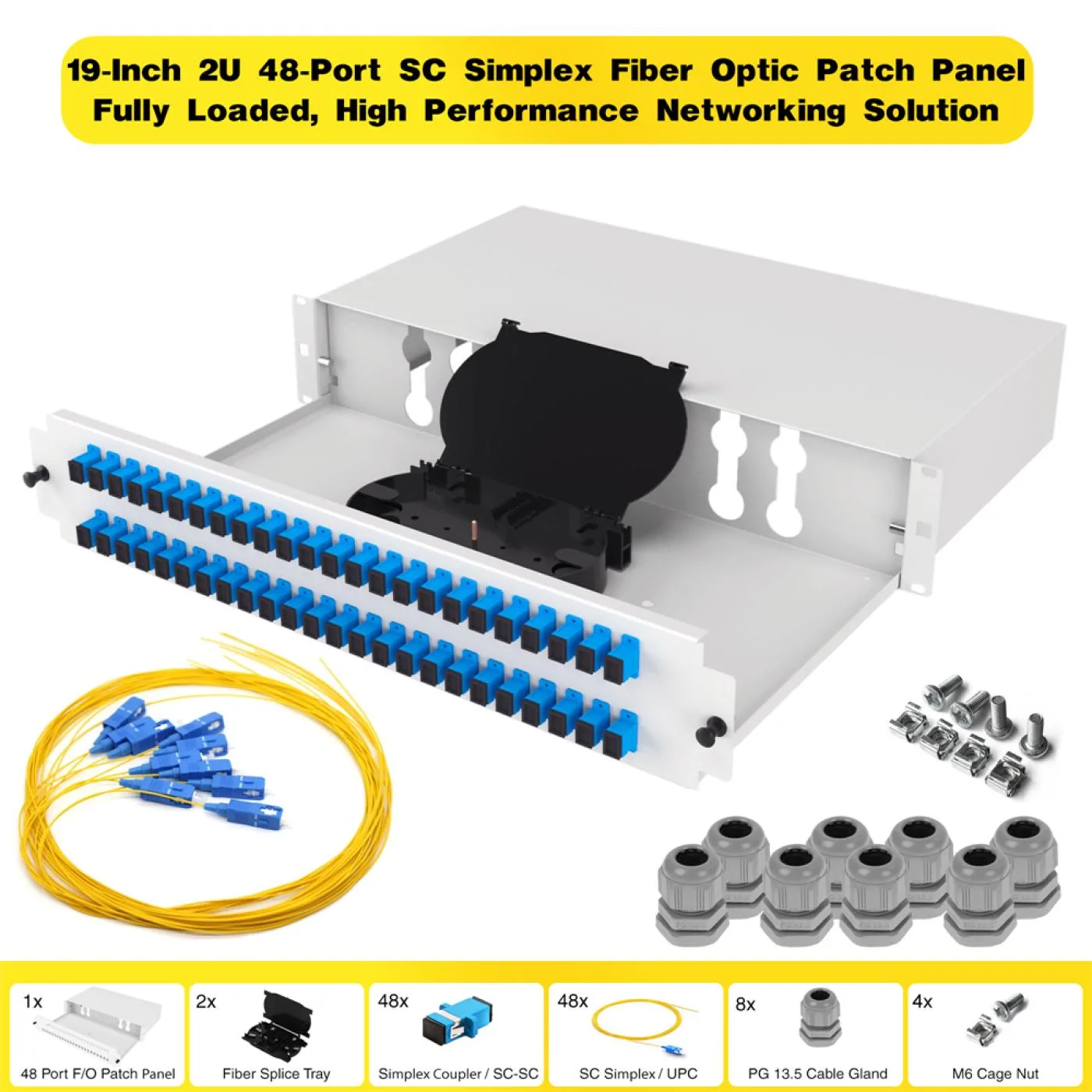 19" 2U 48 Port SC Simplex Fiber Optik Patch Panel Full(Dolu)