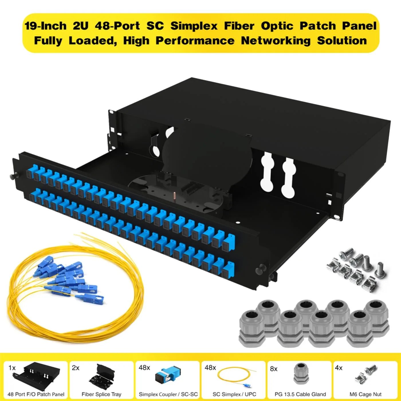 19" 2U 48 Port SC Simplex Fiber Optik Patch Panel Full(Dolu) — 2