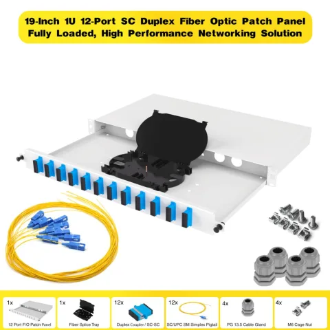 19" 1U 12 Port SC Duplex Fiber Optik Patch Panel Full(Dolu)
