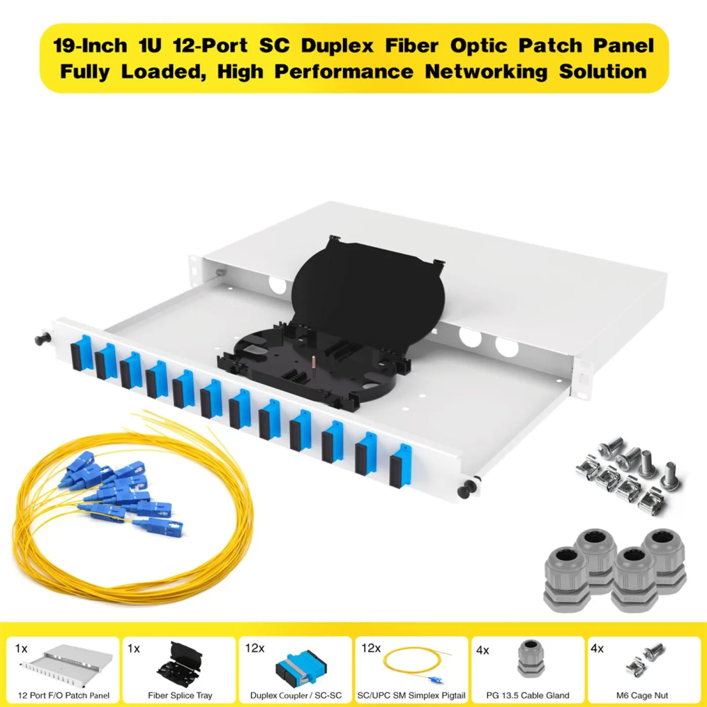 19" 1U 12 Port SC Duplex Fiber Optik Patch Panel Full(Dolu)