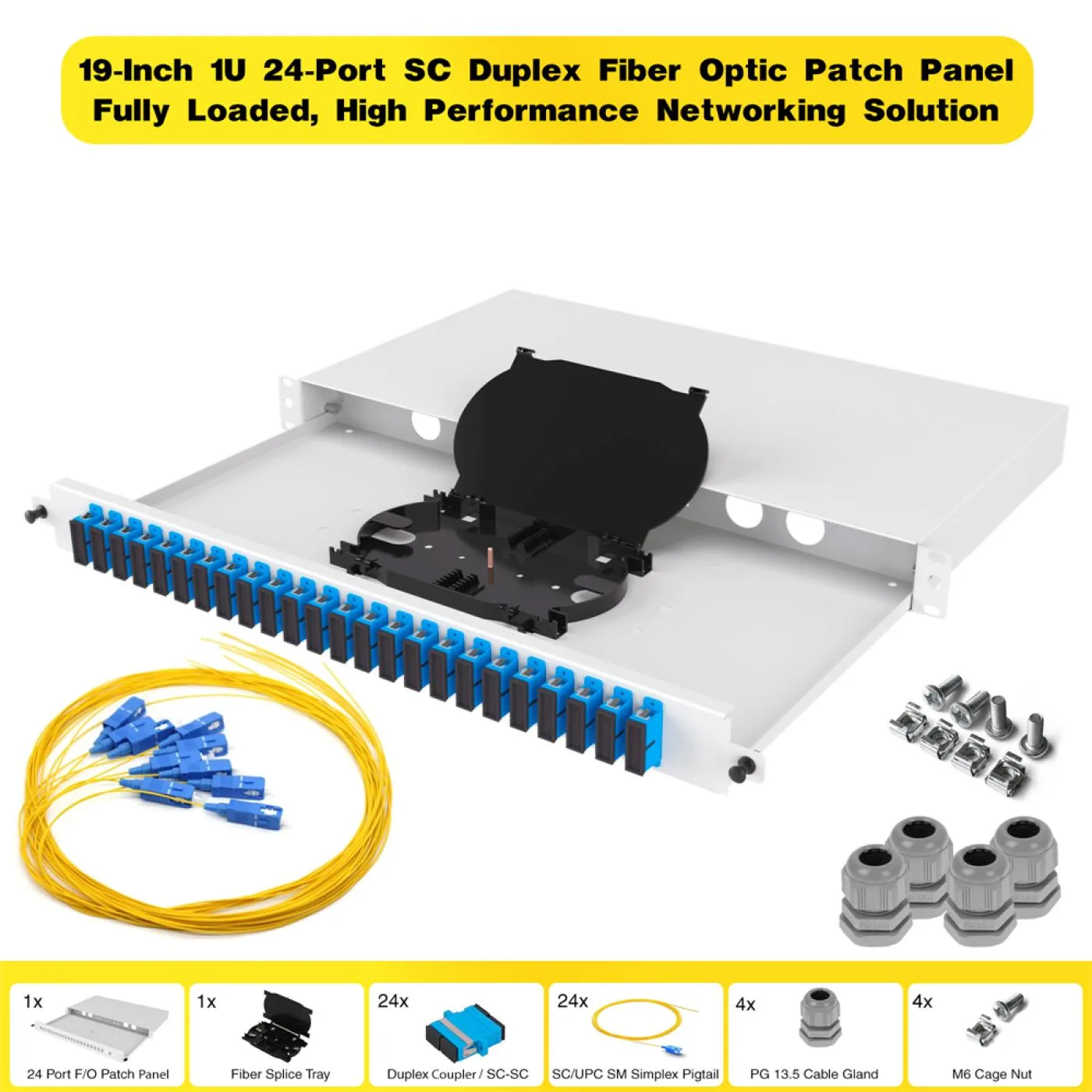 19" 1U 24 Port SC Duplex Fiber Optik Patch Panel Full(Dolu)