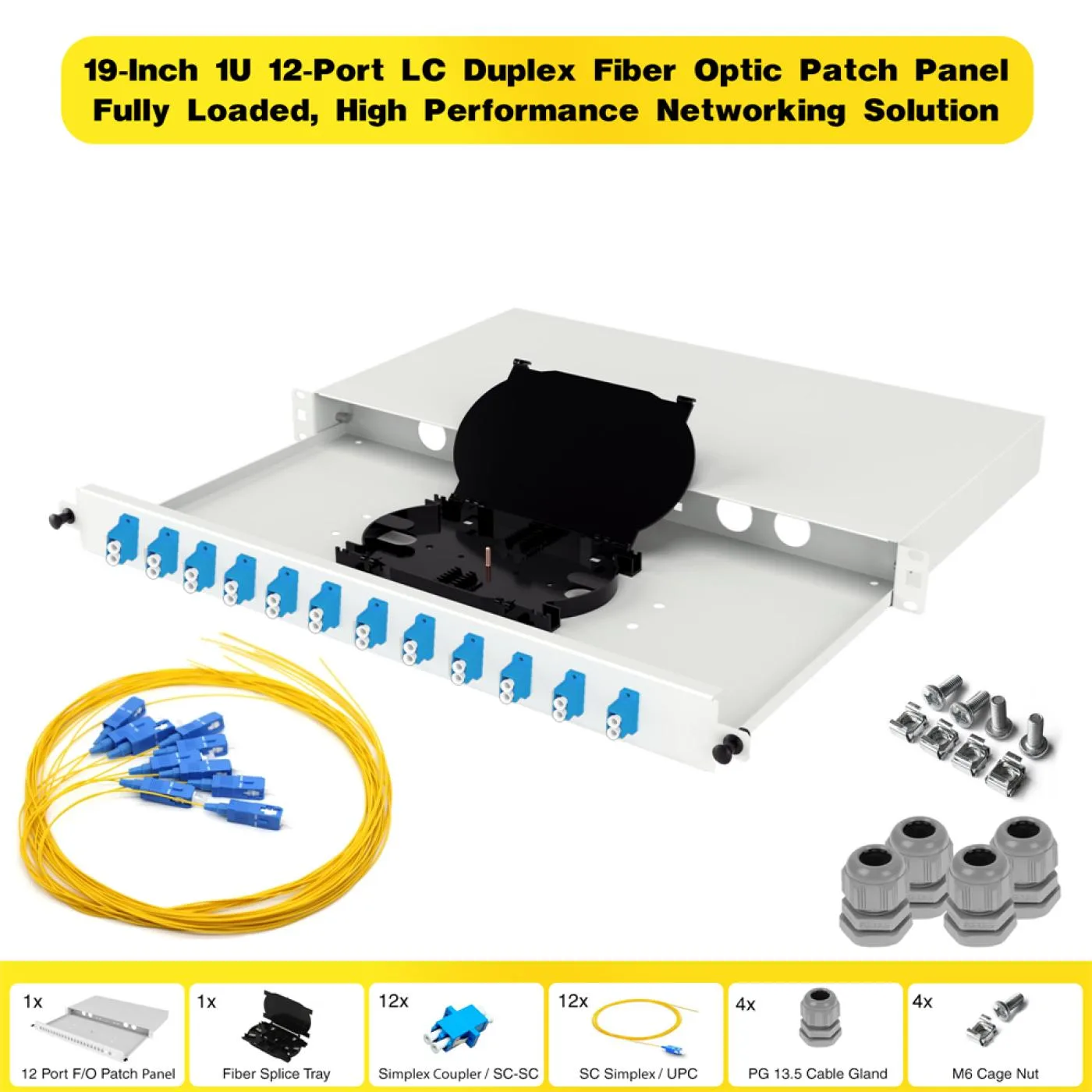 19" 1U 12 Port LC Duplex Fiber Optik Patch Panel Full(Dolu)
